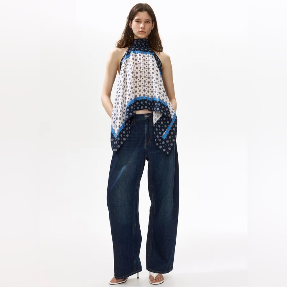 H&M PATTERNED SATIN HALTERNECK TOP - Picture 3 of 7